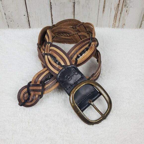 Jessica Simpson Leather Braided Belt Two Tone Brown Size Small - Picture 1 of 9
